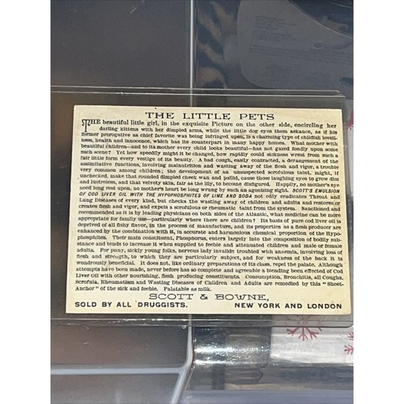 Trade Card Advertising 1890s Scott's Emulsion. Girl with Cats & Dog - Picture 2 of 3